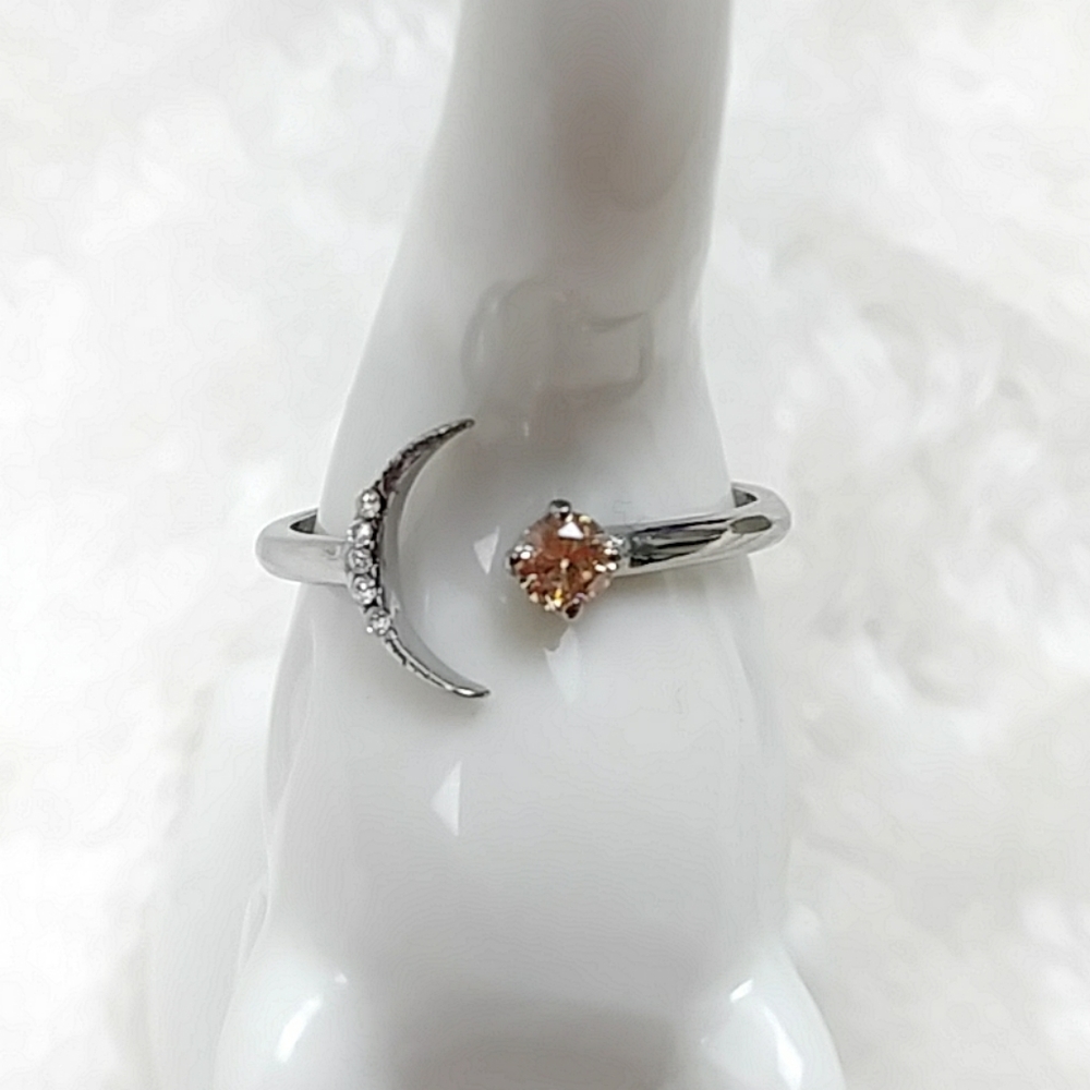 Crescent Moon Dainty Rhinestone Ring Celestial Galaxy Astrology Moon Child Ring - Picture 8 of 12